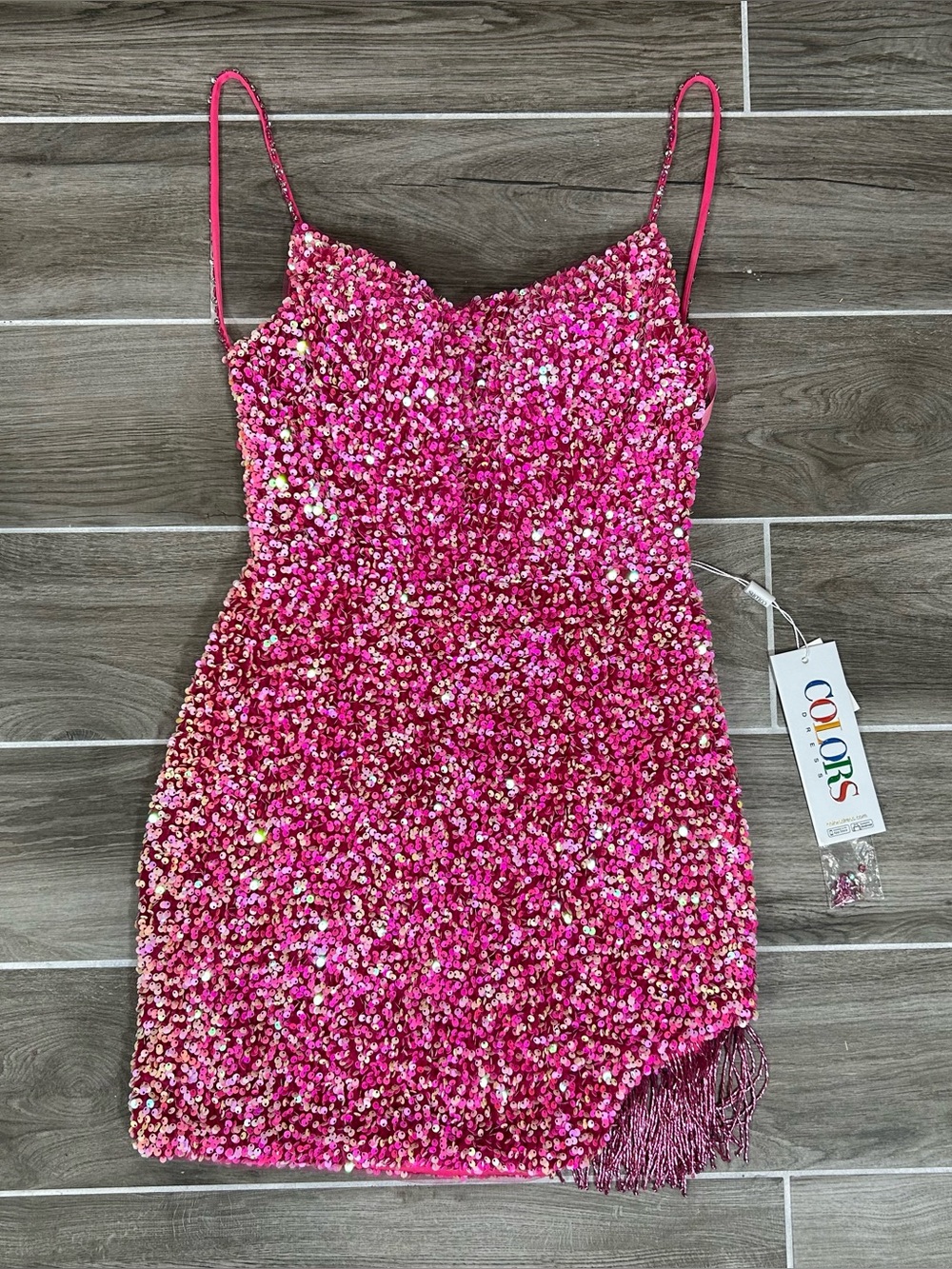 Colors Cocktail Dress #2783 Size 8 Sleeveless Hot Pink Sequin Short Dress NWT